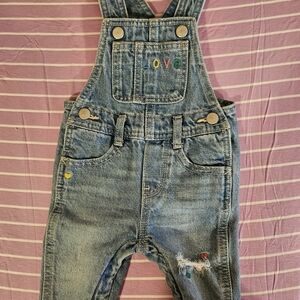 Old Navy Blue Denim Overalls with Colorful Embroidery